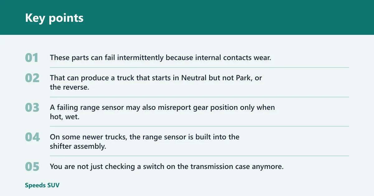 Key points: Neutral safety switch and range sensor