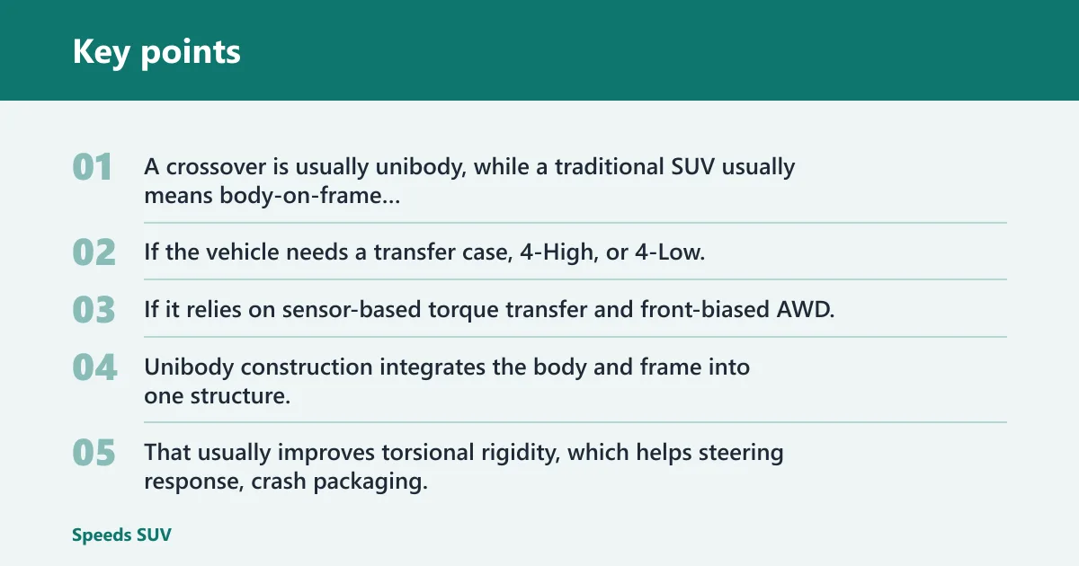 Key points: What is the difference between a crossover and an SUV?