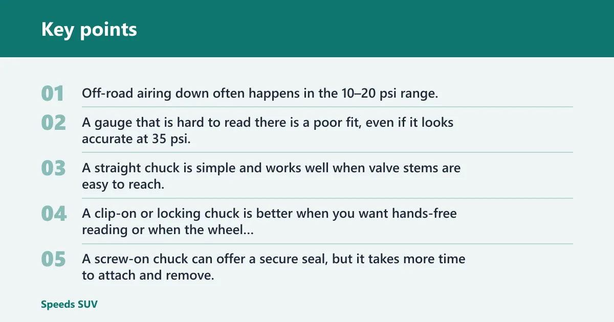 Key points: What psi range and chuck type matter?